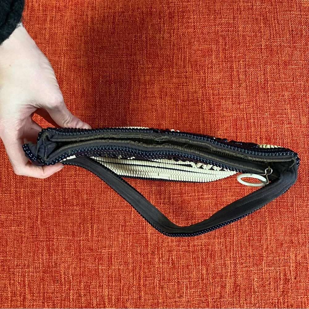 VTG 40’s Black Navy White Stripes Telephone Cord Wire Bag Purse